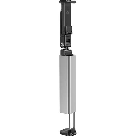Verstellbarer Handyhalter für Flugreisen, 360° drehbar, klappbarer Haken, Taschenformat für Schreibtischablage, Tisch, Silber