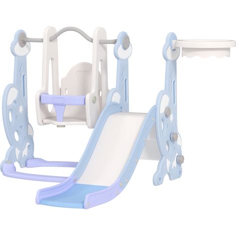 4-in-1 Kinderspielplatz mit Rutsche, Schaukel, Klettergerüst und Basketballkorb, 147,5 x 160 x 107 cm, Hellblau (1/5)