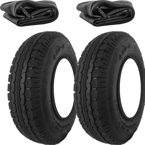 2 COPERTONI 4.00-8 + CAMERE PNEUMATICI RUOTE CARRELLO APPENDICE RIMORCHIO BARCA