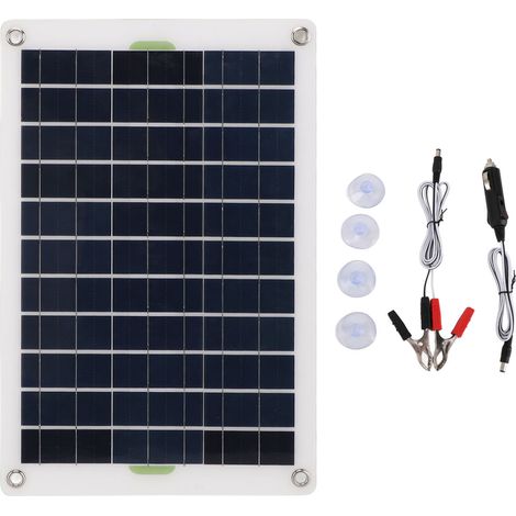 Panneau solaire 20W haute efficacité, fin léger transportable, chargeur solaire avec allume-cigare et pinces positives négatives (1/5)