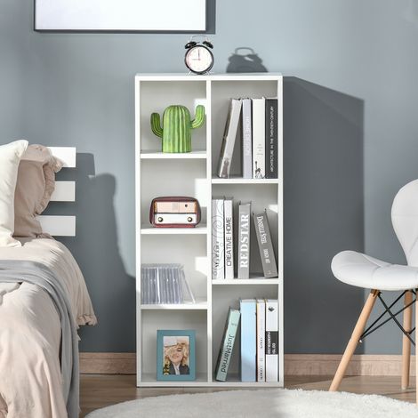 Estantería para Libros Librería de Madera con 7 Compartimentos de Almacenaje Plantas Archivos para Sala de Estar Dormitorio Oficina 50x24x106 cm Blanco (1/5)