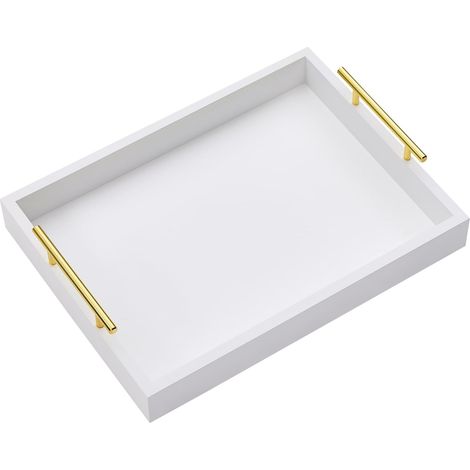 Plateaux de Service de 40 x 30 cm avec poignées, Plateau de Service décoratif Noir, Plateau Ottoman, Salon, Salle de Bain et Plateaux décoratifs d'extérieur (Blanc, 40cm x 30cm x 5cm) (1/5)