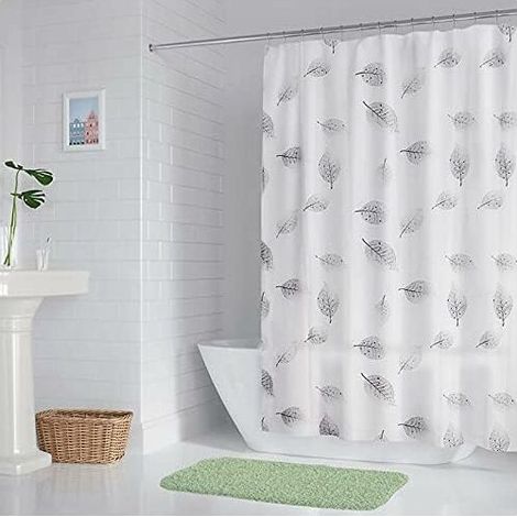 Rideau de salle de bain, 180 x 180 cm (motif feuille), rideau de douche/baignoire avec (1/5)