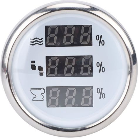 Compteur de Niveau D'eaux Usées pour Camping-car, Affichage Numérique 3 en 1 avec Lecture Triple Couleur, Compteur Multifonctionnel pour Systèmes 12 V/24 V pour (Cadran blanc avec lunette (1/5)