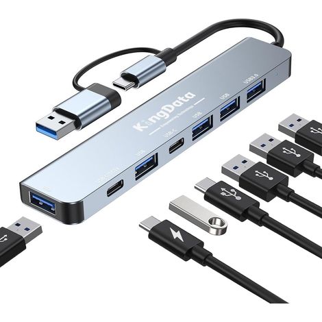 Hub USB C, adaptateur multiport 7 en 1, répartiteur USB, hub USB pour ordinateur portable, MacBook, PS5/PS4, commutateur, imprimante, ventilateur USB, clé USB (A+C 7 en 1) (1/5)