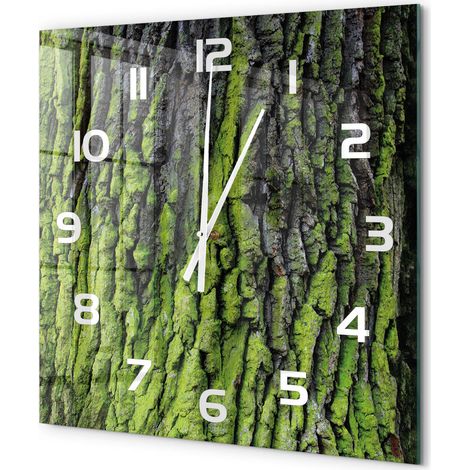 Grande Horloge Murale Carrée Décoration Murale Verre Trempé Design Artistique Écorce d'arbre 60x60 cm (1/5)