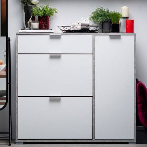 Scarpiera Fabriano, Mobile Portascarpe un Cassetto, 12 Paia, 2 Ripiani, 102x33x94.5h cm Bianco (1/5)