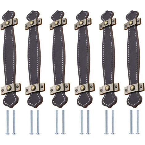 Poignée Cuir 6 pièces Poignées en Cuir pour Meuble Cuir Poignée de Porte Poignées de Tiroir en Cuir Poignée de Cabinet pour Armoire Cuisine et Porte Noir (1/4)