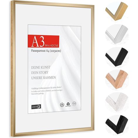 Bilderrahmen Aluminium A3 (29,7x42cm) Champagnergold mit Passepartout A4, bruchsicher (1/5)