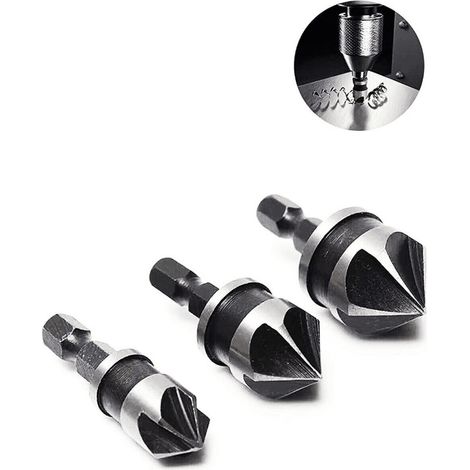 3 PZ SVASATORI A 5 TAGLIENTI Ø 12 16 19 mm FRESE A SVASARE 90° PER TRAPANO 179HO
