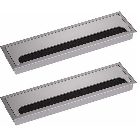 Passe-câble de bureau rectangulaire 80 x 280 mm passe-câble pour table de bureau meubles de maison carré anodisé argent aluminium câble 2 pièces (1/5)