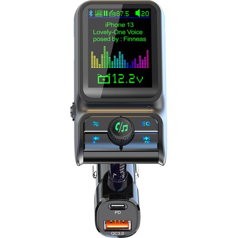 Hochauflösender, brillanter Bildschirm, QC3.0-Schnellladefunktion, BC85 Bluetooth-MP3-Player fürs Auto mit synchronisierten Liedtexten und EQ-Soundeffekten – Schwarz (1/4)