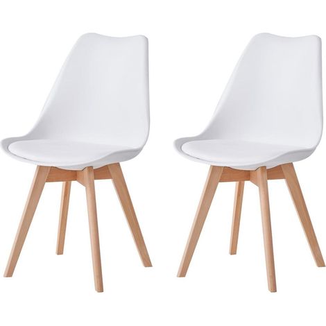 2er-Set Esszimmerstühle Weiß, Nordisch, Massivholzbeine, PU-Leder Sitz (1/5)