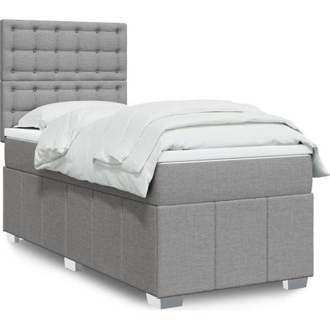 Boxspringbett mit Matratze Hellgrau 90x200 cm Stoff