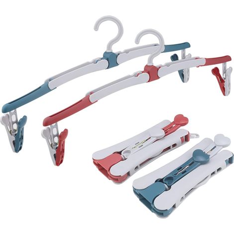 CCYKXA 4-teiliges Set rutschfester, drehbarer und faltbarer Kleiderbügel mit 8 Clips, ideal für Reisen, Outdoor-Aktivitäten und Camping