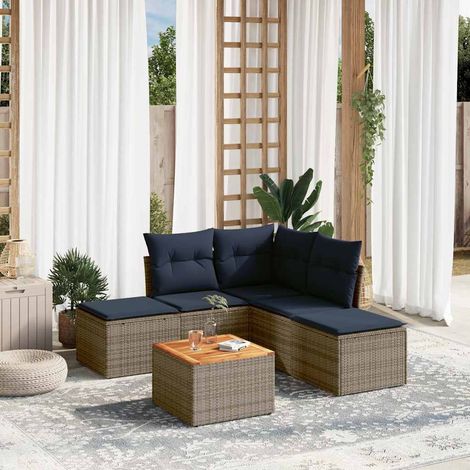 vidaXL Conjunto de sofá de jardín de 6 piezas con cojines, poliratán gris (1/5)