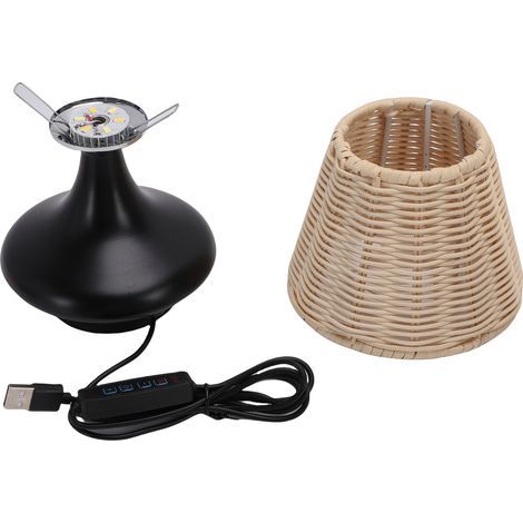 Vintage Style Rattan Bedside Table Lamp with Woven Top for Bedroom/Living Room, Black (1/5)