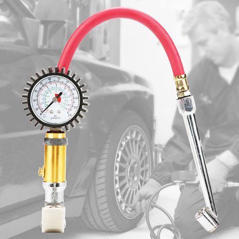 Manomètre à cadran pour pneu de moto 1/4" avec pompe de gonflage à air comprimé (1/5)
