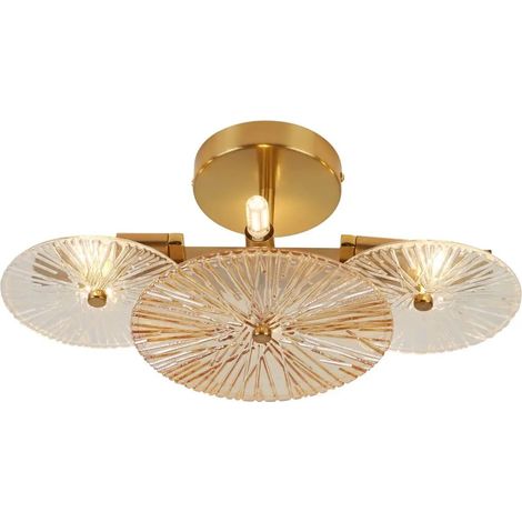 [GEBRAUCHT] B-Ware Searchlight Deckenleuchte Wagon Wheel Bernstein Messing Glas 6 Flammig G9 Led