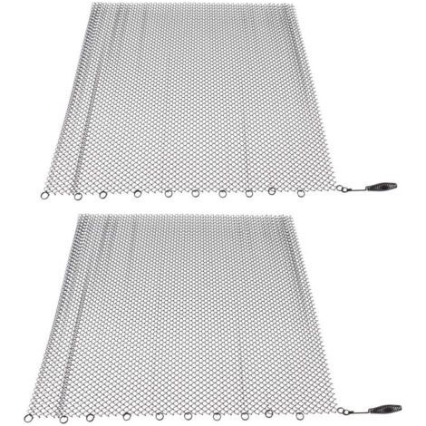 Lot de 2 rideaux en maille pour cheminée, chaîne de protection contre les étincelles robuste, écran de rechange en métal à suspendre pour cheminée à bois (61 x 45,7 cm) (1/4)