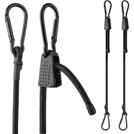 Elastic Tensioners with Carabiner 1m 2m Adjustable Rope with Hook for Motorcycle Bicycle (Black - 2 Pieces, 2M) (1/5)