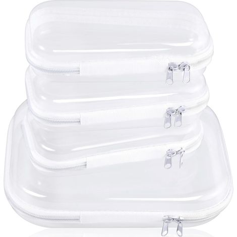 4er-Pack Hartschalen-Kulturbeutel, transparente Kosmetiktasche, Doppelreißverschluss, Reise-Kosmetiktasche, wasserdichte Aufbewahrungsbox für kleine Kosmetikartikel, 2 Größen (1/5)