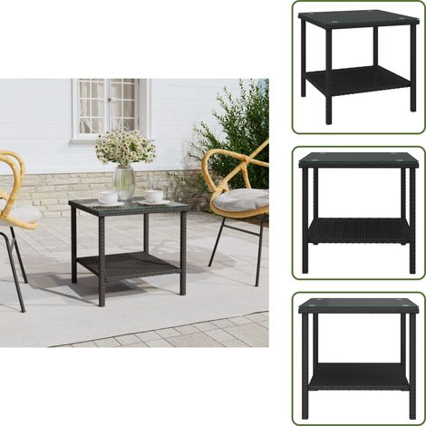 Beistelltisch Schwarz 45x45x45 cm Poly Rattan und Hartglas - Beistelltisch - Wohnzimmer Dekoration - Gartentisch - Outdoor Möbel - PE-Rattan (1/5)