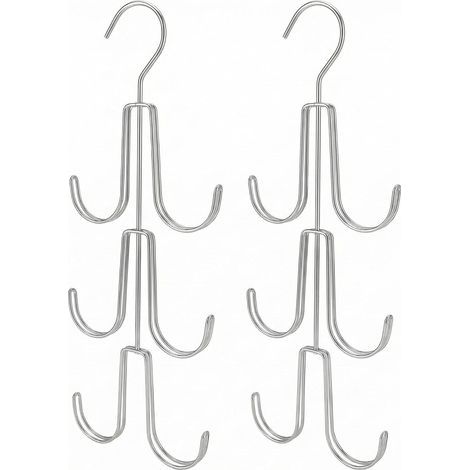 2Pcs Rangement de Sac à Main avec 6 Crochets, Porte Foulard, Rangement Ceinture, Support de Rangement Suspendu, pour Sacs, écharpe, Cravate, Argent (1/5)