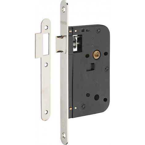 Serratura da incasso per porte interne, asse 60mm, piastra tonda, nichelato - THIRARD