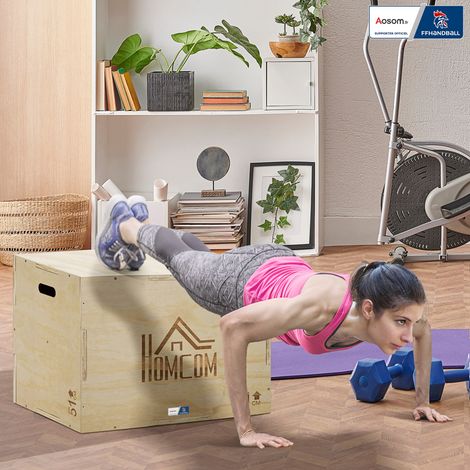 3-in-1 Plyometrischer Boxsprung – Kooperation Aosom.fr x FFHandball – Sprung, Krafttraining, Fitness, 61 x 51 x 76 cm, Holz