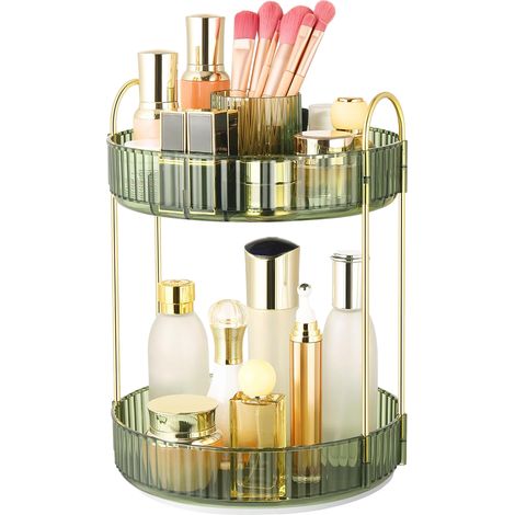 Organisateur Maquillage Rotatif 360 Degrés - Rangement Cosmétique 2 Niveaux En Plastique PP - Pour Salle De Bain Et Vanity - 1 Pièce (1/5)