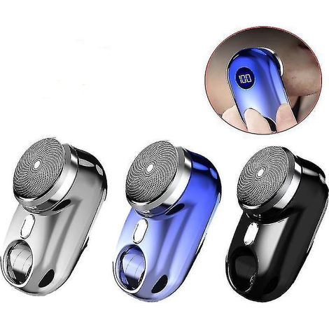 Mini rasoir électrique portable avec chargeur USB et accessoires bleus. (1/5)