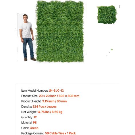 Mur de Fleurs Artificielles, Amical pour les Animaux, Installation Facile, 20x20in 12pcs TypeA (1/2)