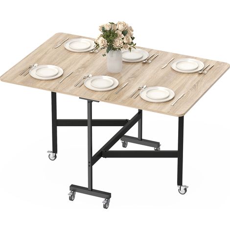 HOMCOM Tavolo Pieghevole da Pranzo con Ruote e Freni per 6 Persone Rovere