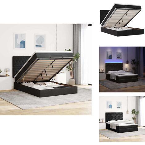 Cadre de lit ottoman avec matelas noir 140x190 cm velours - Lit Ottoman - Lits Ottomans - Cadre De Lit - Cadre De Lit Avec Rangement (1/5)