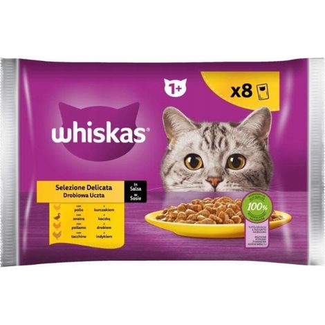WHISKAS Comida húmeda para gatos Sabores a aves 8 uds.