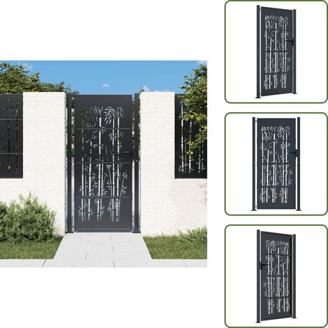 Puerta de jardín galvanizada - vidaXL Puerta de jardín antracita 100x200 cm acero diseño bambú - Puerta de jardín con cierre