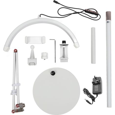 Lampe sur pied LED 16 pouces 20W en croissant de lune, blanc, 3000K-6000K, 10 niveaux de luminosité, lampe de beauté pour cils, prise UK 100-240V (1/5)