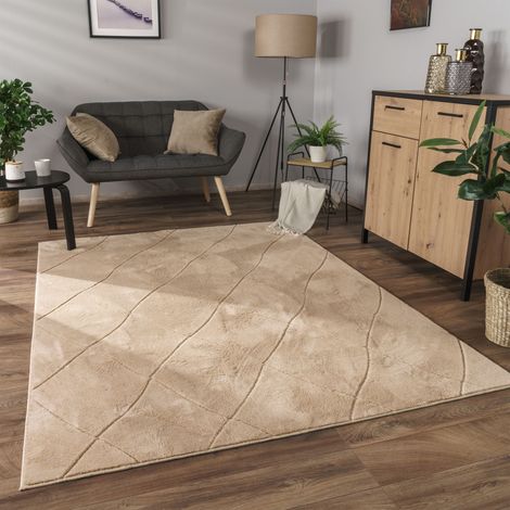 Paco Home – Tapis berbère 160x220 cm – Poils ras beige – Motif boho 3D – Adapté au chauffage au sol jusqu'à 24°C – Surface douce et facile à entretenir