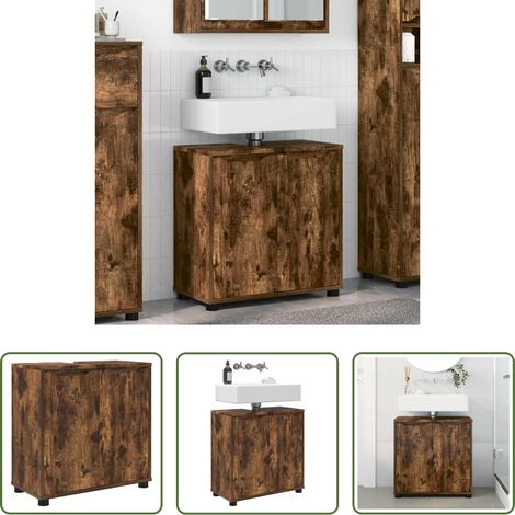 Holz Schrank - Badezimmerwaschbecken-Schrank Geräucherte Eiche 60 x 30 x 60 cm (1/5)