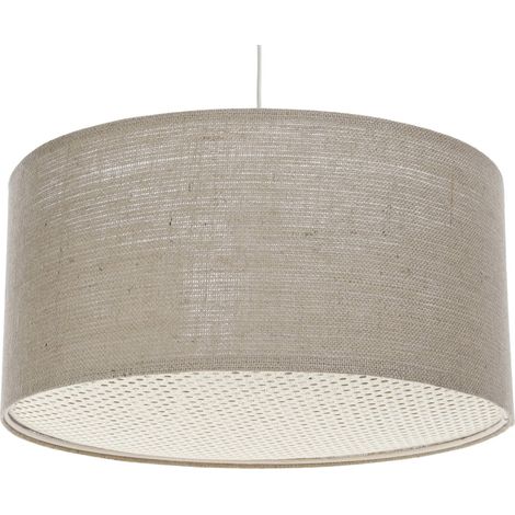 Suspension bohème en lin naturel effet rotin ambiance chaleureuse - Ø 50 cm - H20 cm (1/5)