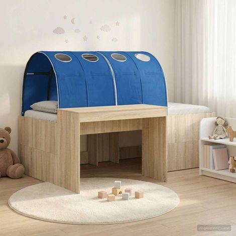 vidaXL Lit haut pour enfants avec bureau 3 pc Chêne Sonoma et bleu (1/5)