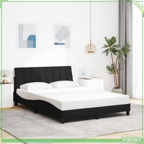 Cadre de lit - Hanko - 140x190 cm - Tissu noir - Sommier à lattes (1/5)