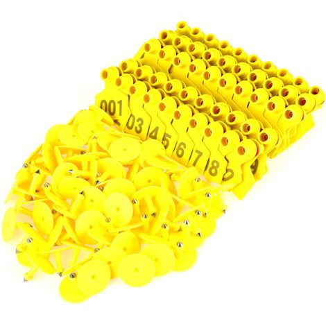 Boucles d'oreilles numérotées de 1 à 100 en plastique pour bétail (chèvres, moutons, porcs) - Jaune (1/5)