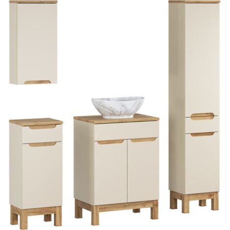 Conjunto ERMANO cachemira 130cm: mueble bajo lavabo + lavabo sobre encimera + almacenajes suspendidos y de colocar