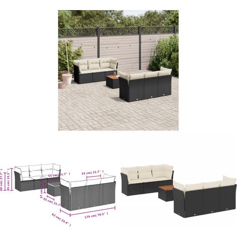 7-tlg. Garten-Sofagarnitur mit Kissen Schwarz Poly Rattan - Gartensortiment - Gartenmöbelset - Outdoor Möbel - Lounge Set - Rattan Gartenmöbel - Home & Living (1/3)
