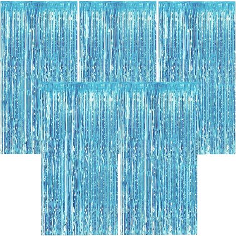 5 Pièces Rideau à Franges, Aluminium Brillant, Bleu, Décoration Murale Fenêtre, Fête Mariage Anniversaire (1/5)