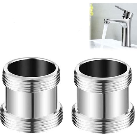 Juego de 2 adaptadores de grifo M22 a M24, adaptador roscado macho M24 a M22, apto para purificadores de agua, racores para mangueras (plateado) (1/5)