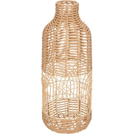 Atmosphera – Vase décoratif cylindrique en fer et rotin 55 cm – Couleur beige – Pour fleurs fraîches ou séchées – Accessoire de décoration élégant