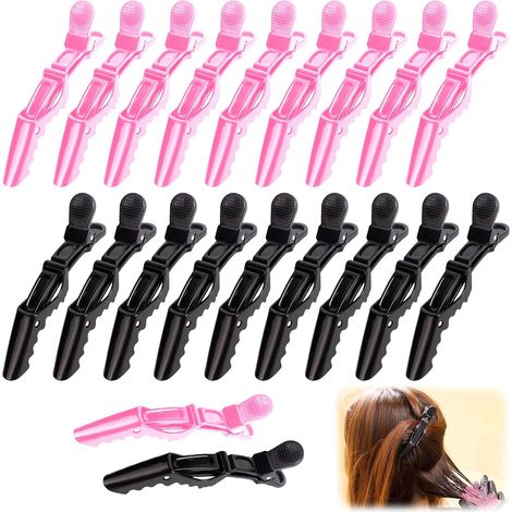 20 pinces crocodiles en plastique robuste, accessoires professionnels pour coiffeurs, antidérapantes, idéales pour les salons de coiffure et l'usage à domicile (10 noires et 10 roses) (1/5)